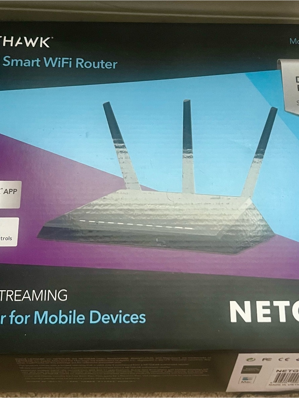netgear black and gray WiFi Router with Three External Antennas
